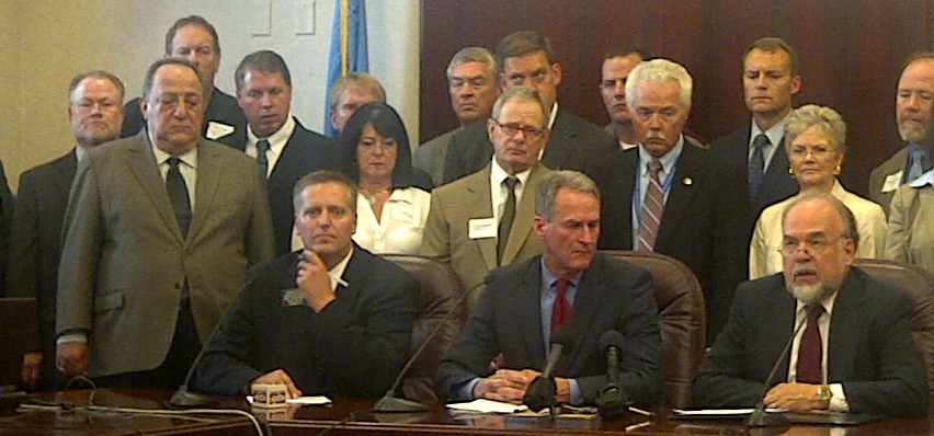 South Dakota Supreme Court Chief Justice David Gilbertson comments during a press conference announcing the formation of a Criminal Justice Initiative Work Group