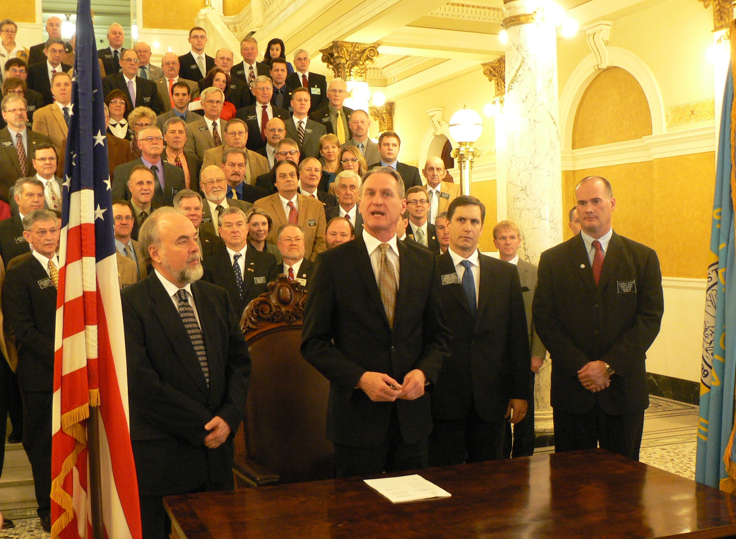 South Dakota Governor Dennis Daugaard speaks before signing Senate Bill 70 into law